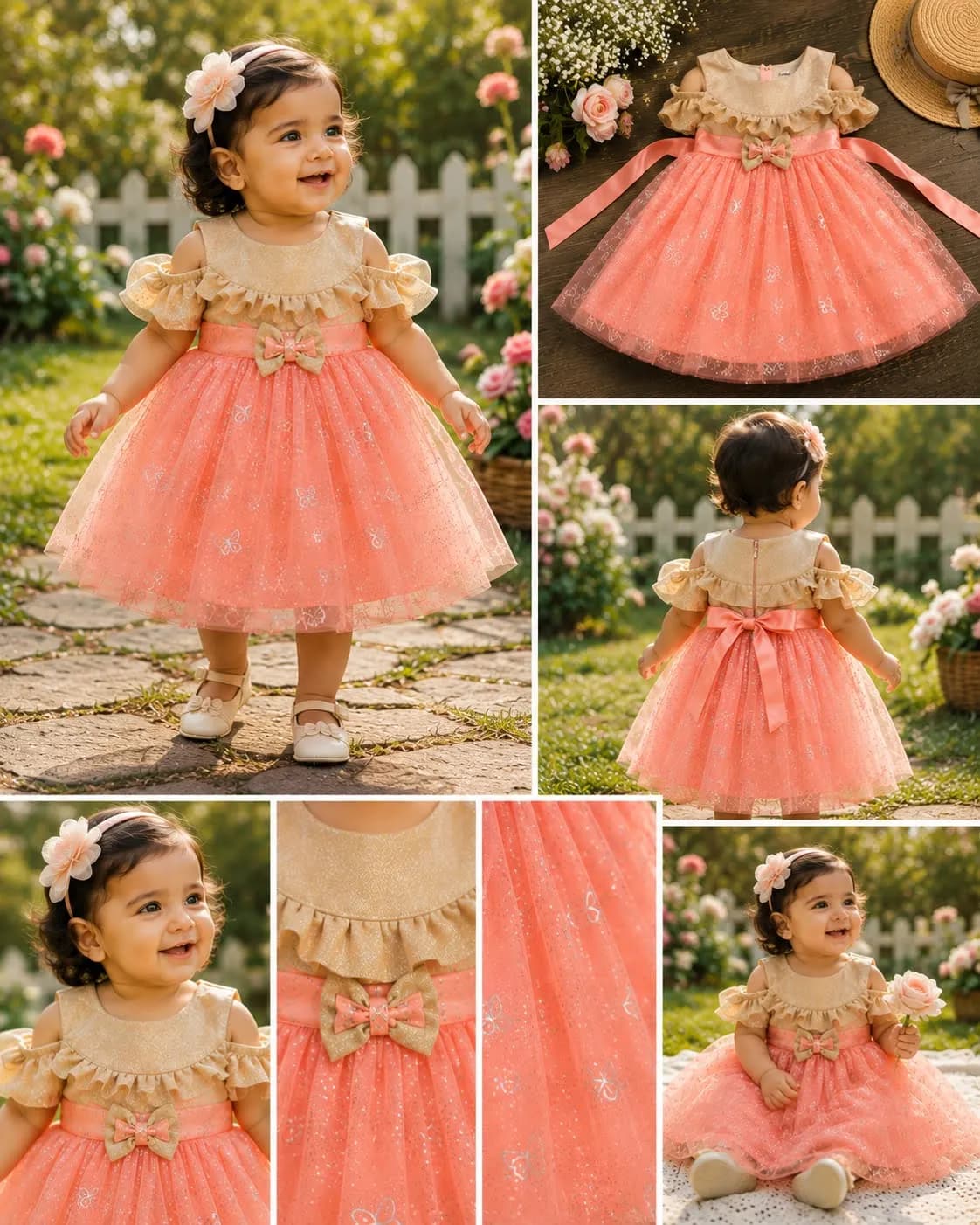 Style inspiration for Grey & Coral Butterfly-Print Tulle Dress