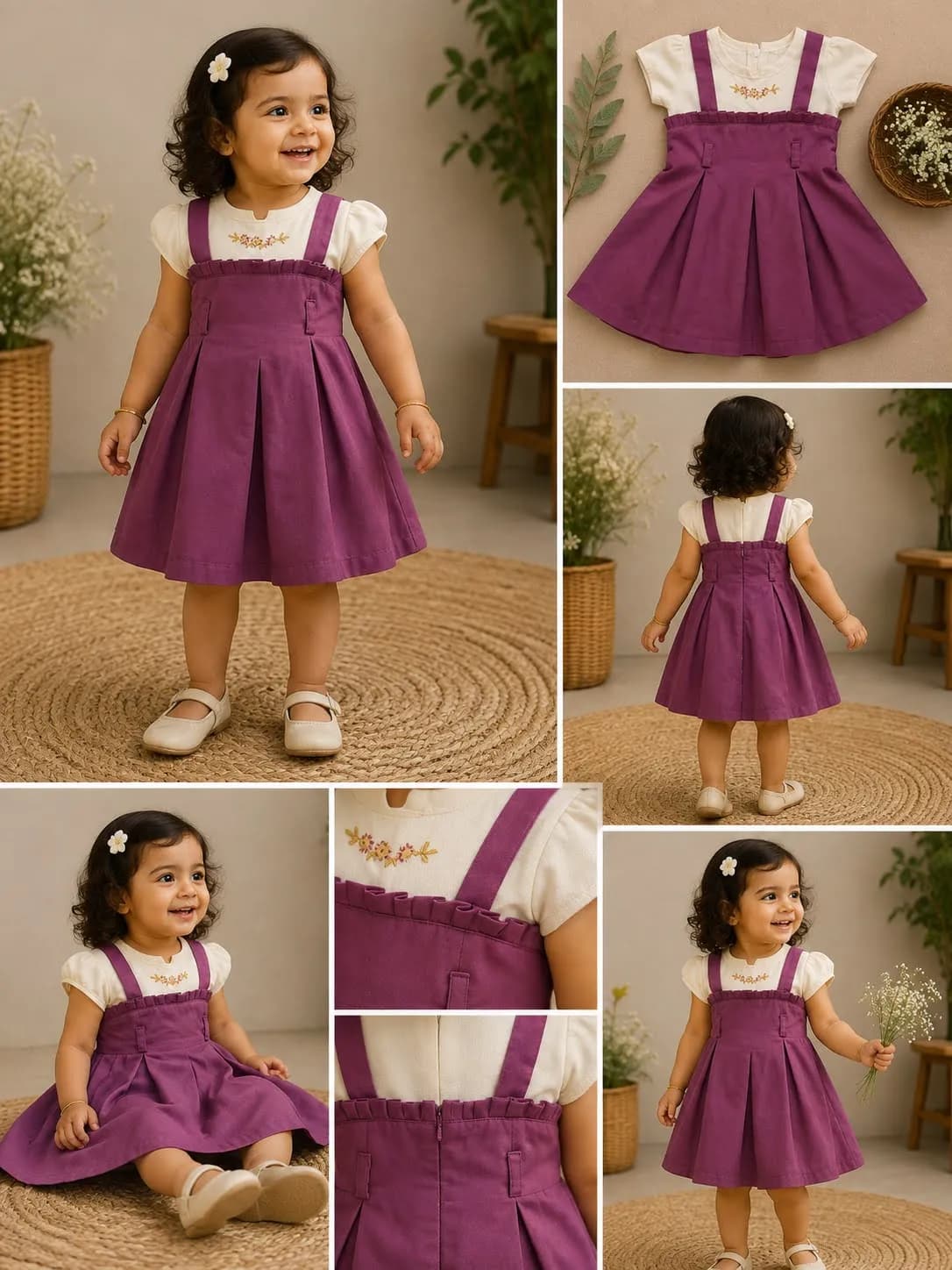 Style inspiration for Purple & Cream "Baby" Pinafore Dress