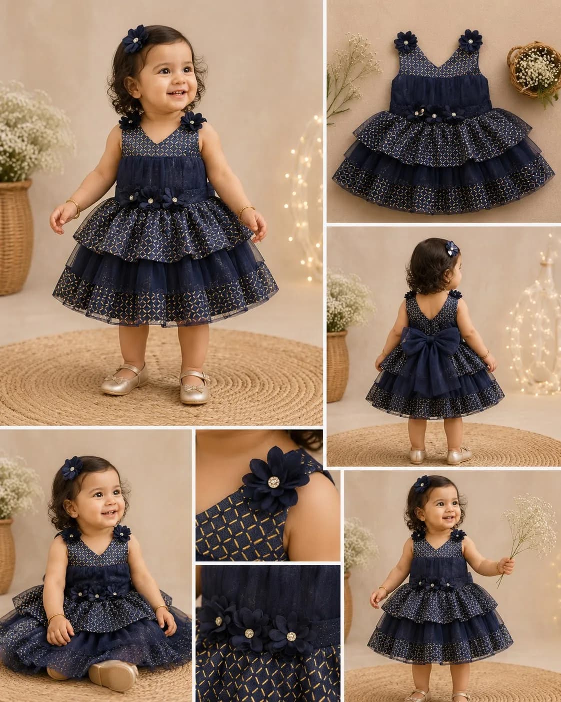 Style inspiration for Navy Patterned Tiered Party Dress