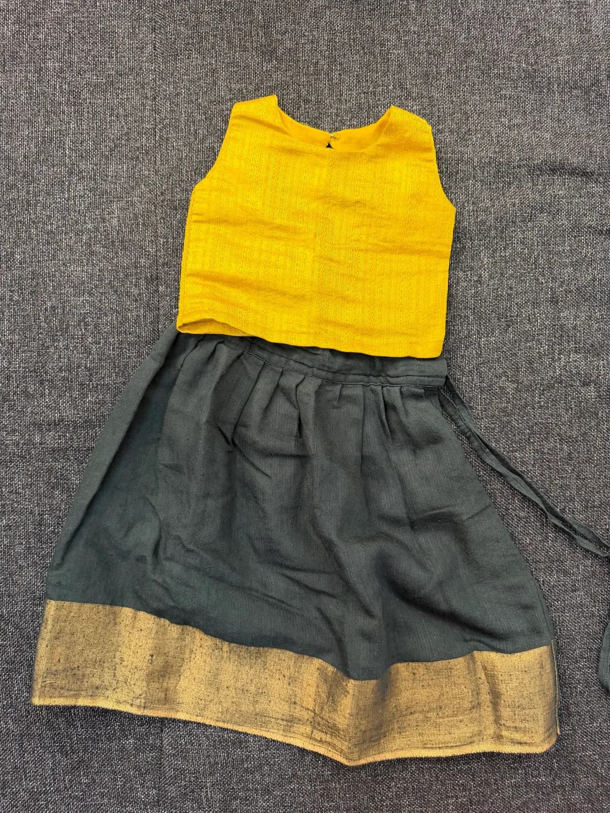 Yellow Top + Grey-Gold Skirt Lehenga Set