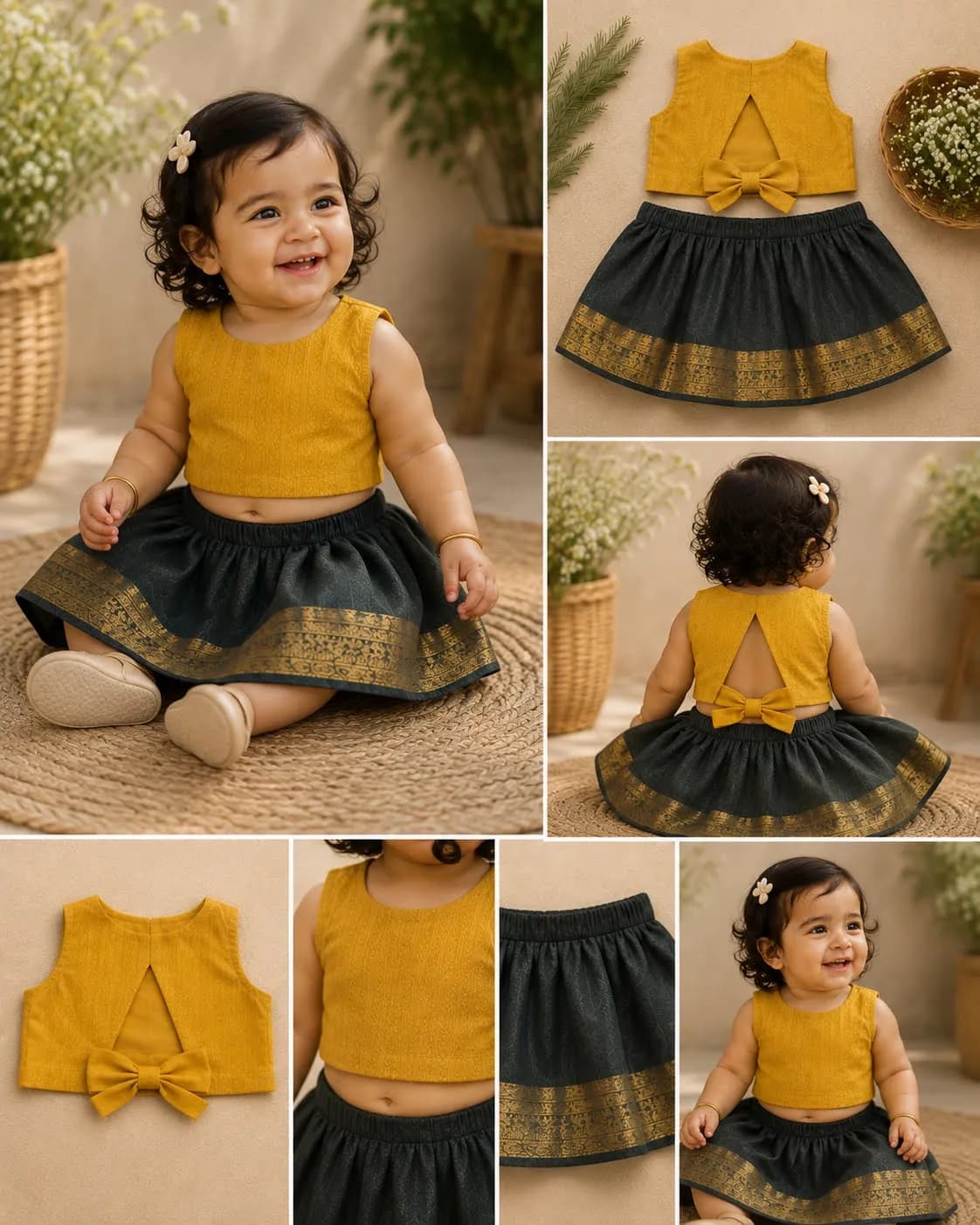 Style inspiration for Yellow Top + Grey-Gold Skirt Lehenga Set