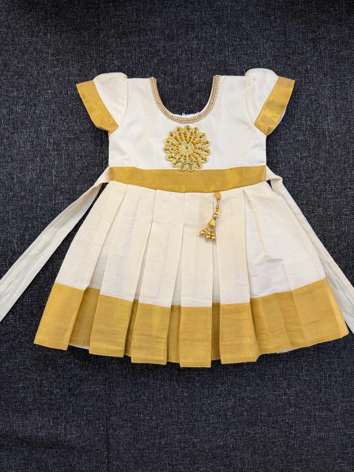 White & Gold Pleated Frock
