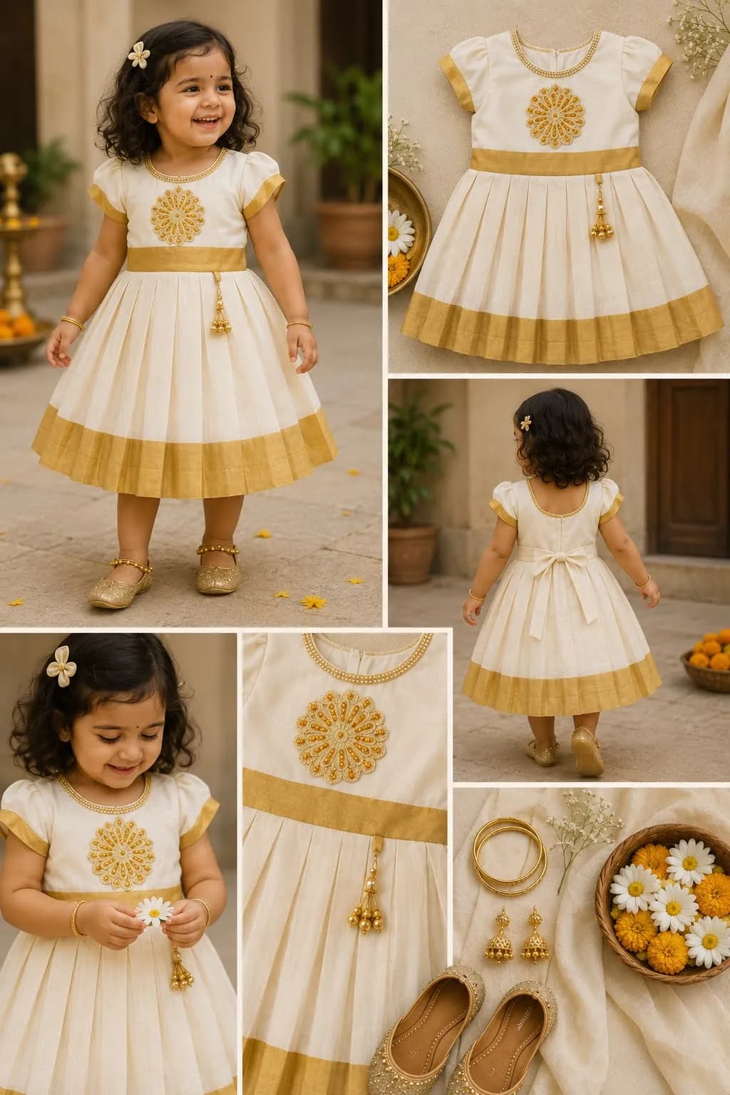 Style inspiration for White & Gold Pleated Frock