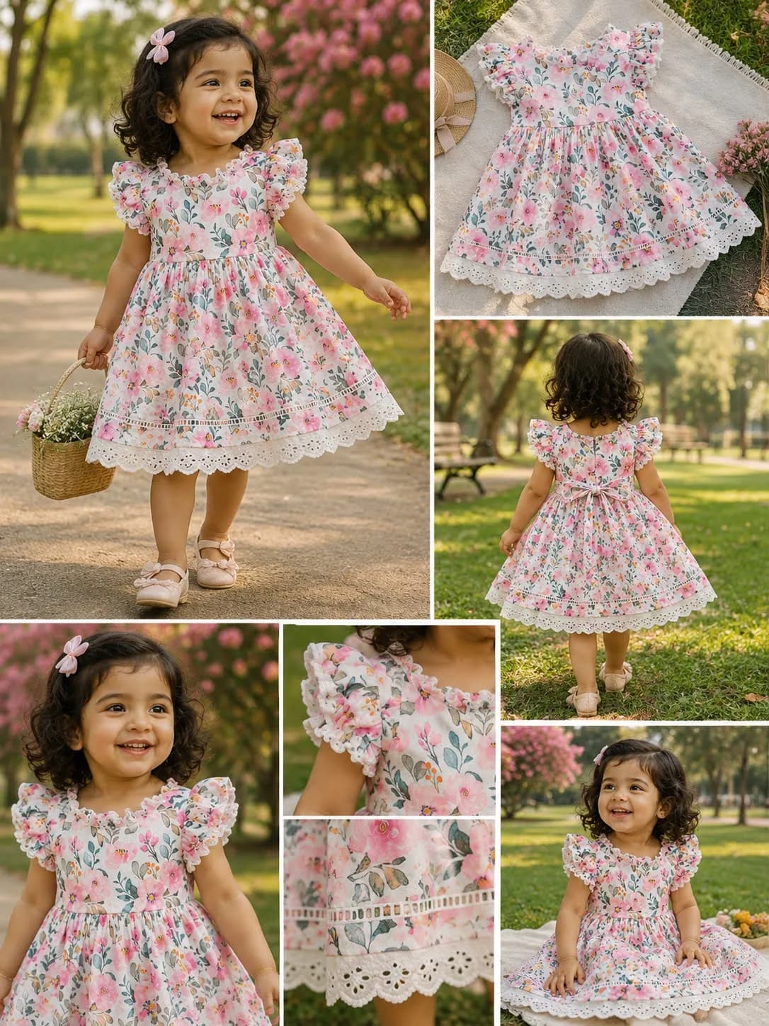 Style inspiration for Pink Floral Wrap Dress with Ties