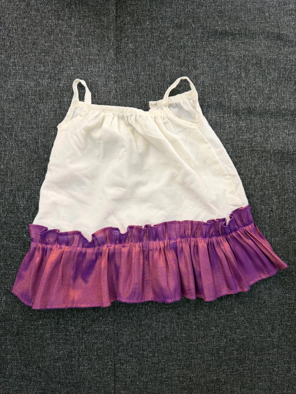 White Dress with Purple Ruffle Hem