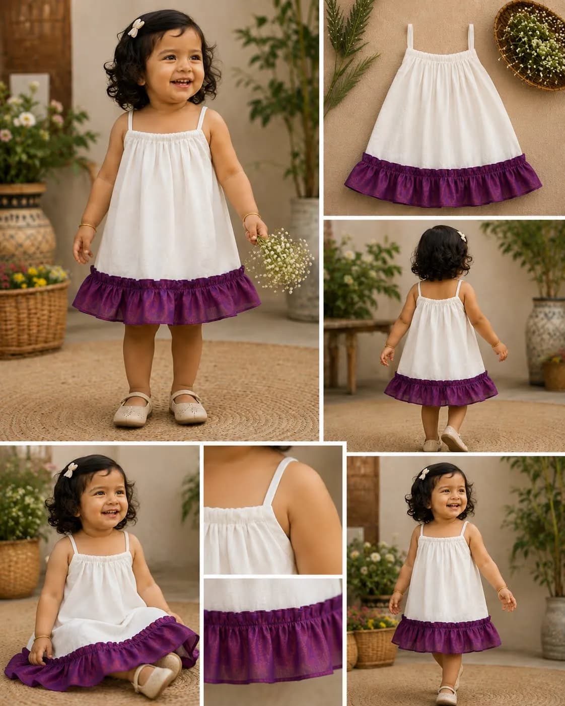 Style inspiration for White Dress with Purple Ruffle Hem