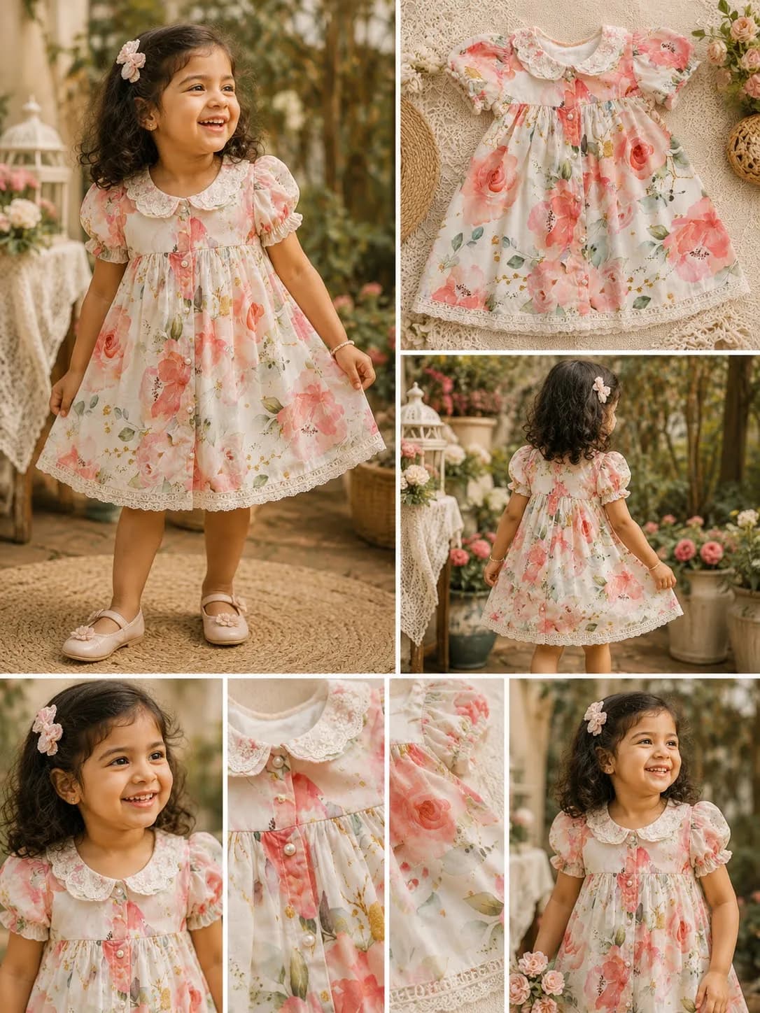 Style inspiration for Floral Dress with Lace Peter Pan Collar