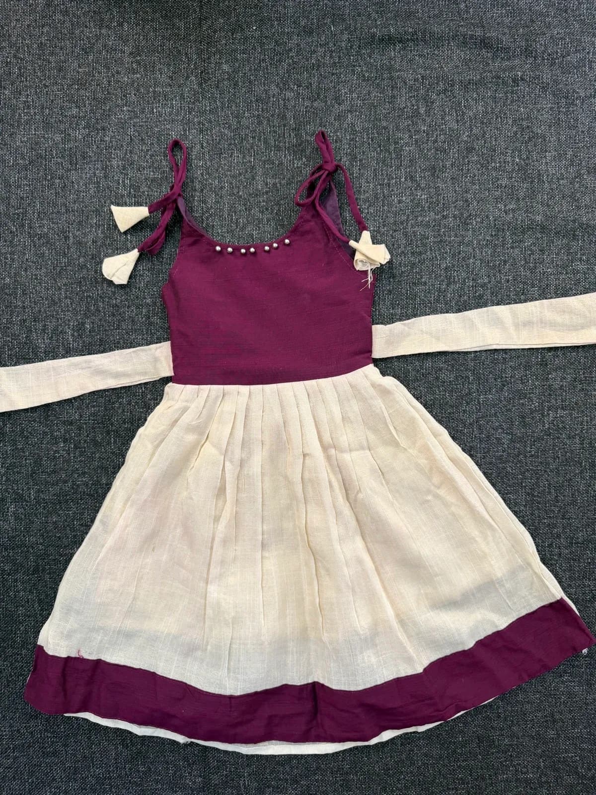 Maroon & Cream Tassel-Tie Dress