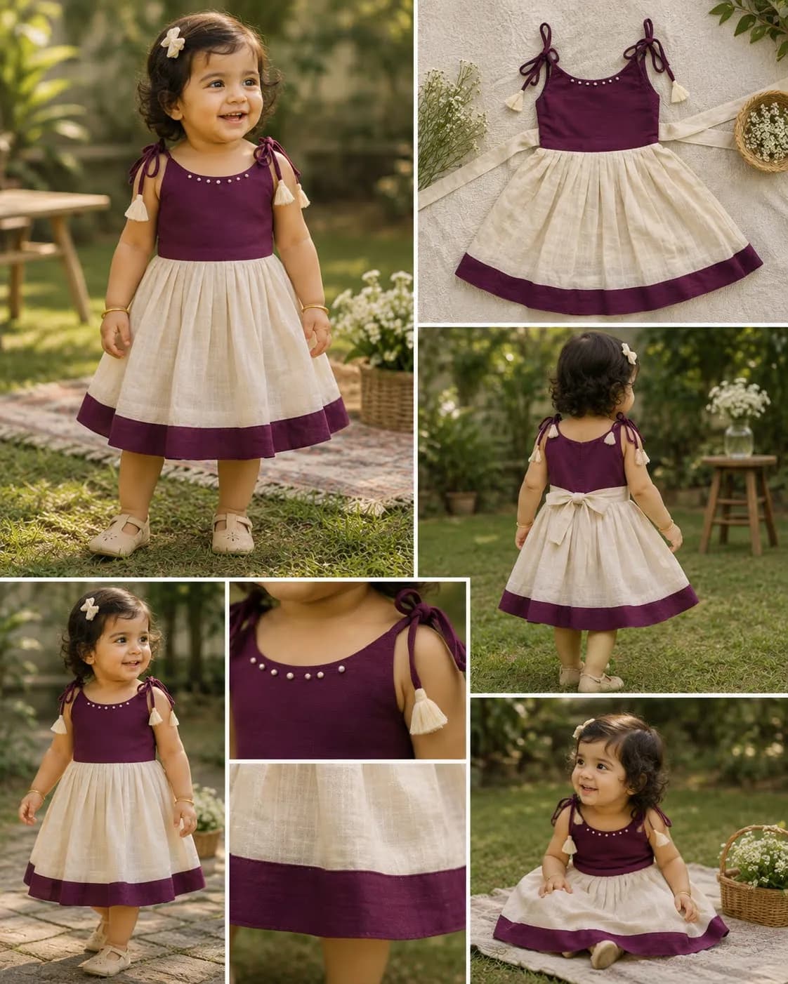 Style inspiration for Maroon & Cream Tassel-Tie Dress